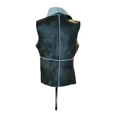 JACK NWT Women's Brown Faux Leather Shearling Open Vest Size L 70s Penny Lane