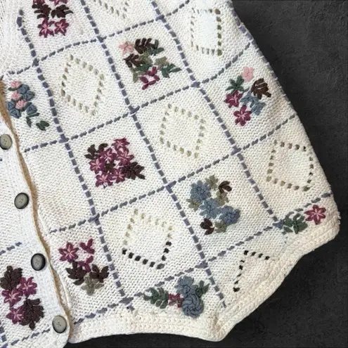 Vintage Floral Cottage Patchwork Sweater Vest Size 18/20 Holiday Country Farm White