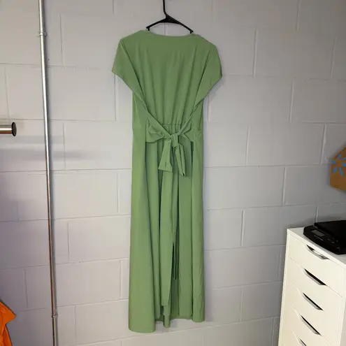 Halara V Neck Short Sleeve Pocket Tie Back Quick Dry Midi Casual Dress Green Lrg