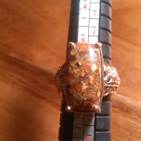 Matrix Fire Opal 14K Rose Gold Over Copper Solitaire Ring (Size 6)