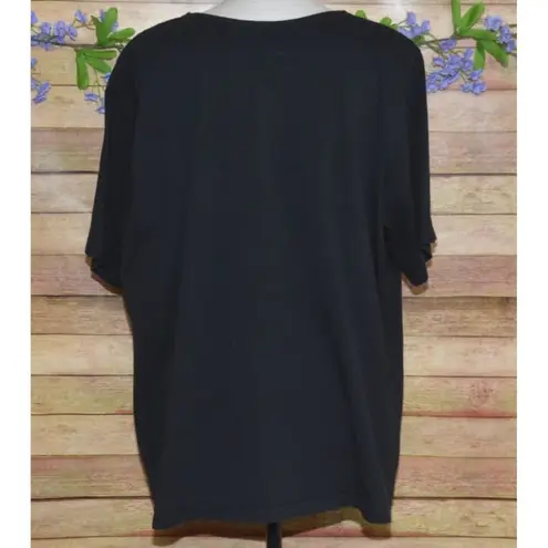Bob Mackie Wearable Black Short Sleeve Blouse Top Size 2X Silver Necklace Design
