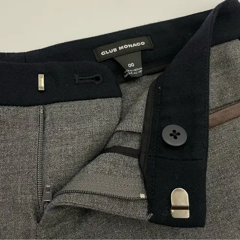 Club Monaco Pants Low Rise Size 00 Gray Black Lamb Leather Wool Tuxedo Stripe