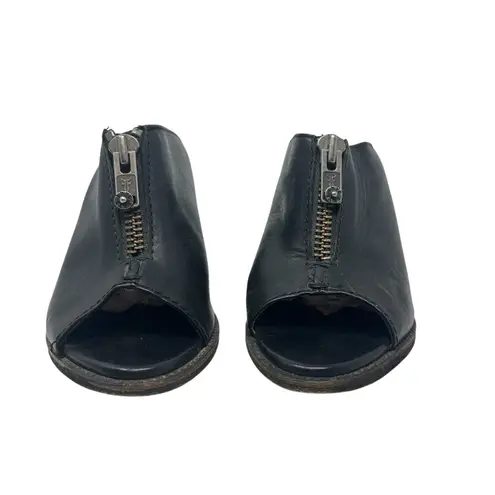 Frye  Izzy Zip Moto Mule‎ Heels Leather Open Toe Black Size US 9.5