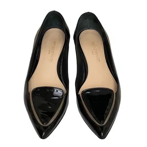 Nicole Bonnet Paris Black Patent Pointy Leather Flats Size 8