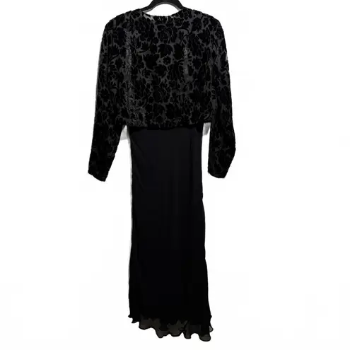 VTG Nostalgia Black Maxi Dress Velvet Floral Jacket 90s Whimsigoth Fairy Grunge Size L