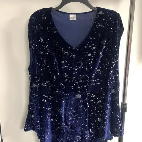 Spirit  Blue Velvet Cold Shoulder Silver Constellations Dress Size S/M