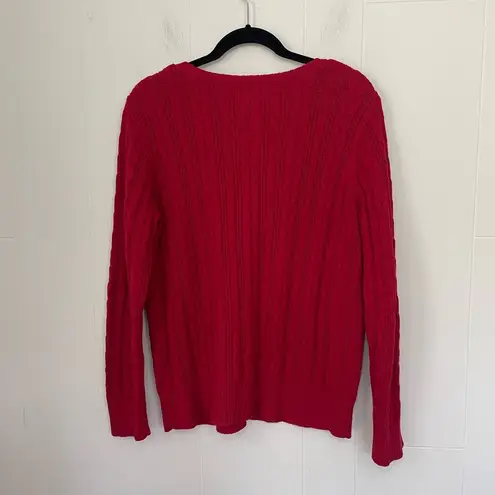 st. john's bay St. John’s Bay Cable Knit Sweater Red V-neck Cotton Blend Women’s Size XL