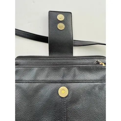 Tignanello Black Leather Crossbody Bag Adjustable Strap Gold Hardware