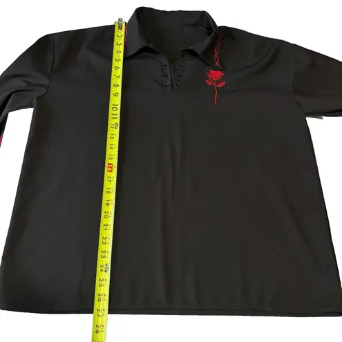 Black Pirate Renaissance Goth Shirt Top Women's Embroidered Roses Long Sleeve Size M