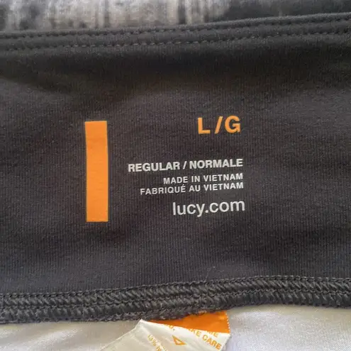 Lucy women’s gray graphic print athletic yoga workout leggings, size large