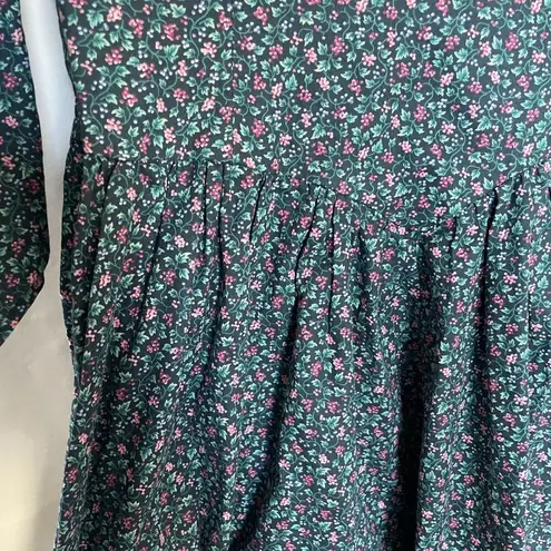 Vintage Floral Long Sleeve Dress With Lace Trim & V