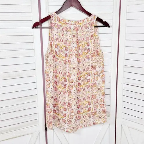 Artisan NY Floral Boho Sleeveless Tank Top Blouse White Yellow Red Small