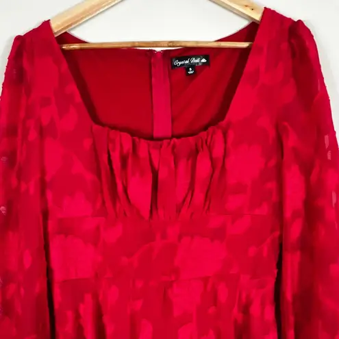 Crystal Doll Dress Womens S Red Floral Jacquard Long Sleeve Mini Coquette Witchy