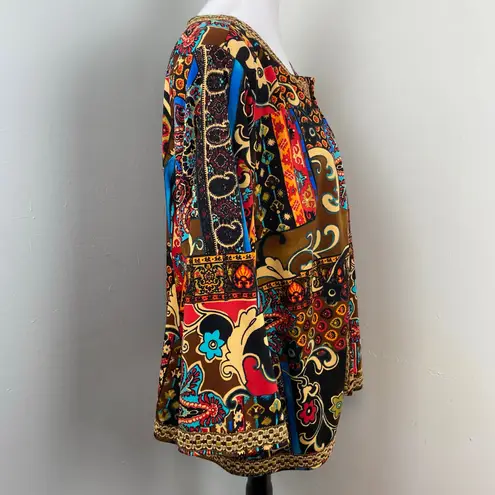 Vintage Joan Rivers Moroccan Flare Open Front Blazer Jacket Cardigan Artsy 1X Black Size XL