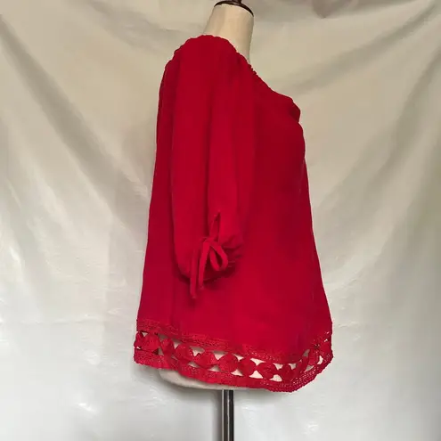 Greylin Greyln Off Shoulder Womens Top Size Medium Red Crochet Elbow Length Tie 61T4898