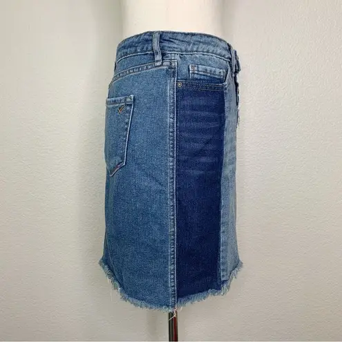 William Rast Tiff Denim Frayed-Hem Color Block Skirt