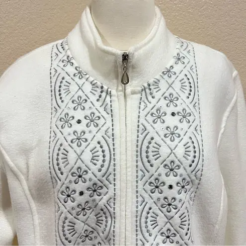 Alfred Dunner Cream Fair Isle Fleece Full Zip Jacket Large