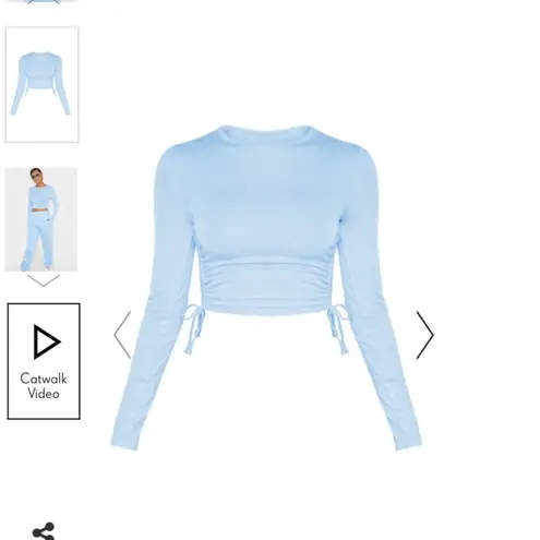 Pretty Little Thing  BLUE RUCHE LONG SLEEVE CROP