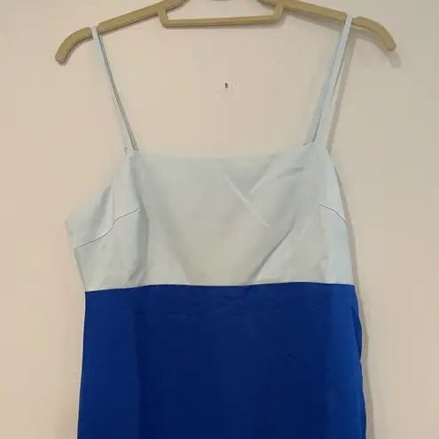 NWT Lulus Color Block Midi Slip Dress Blue Strappy Slit Medium Clean Girl 90s