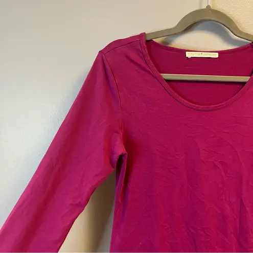 Peruvian Connection Top Hot Pink Long Sleeve Scoop Neck Tee Sz M GUC