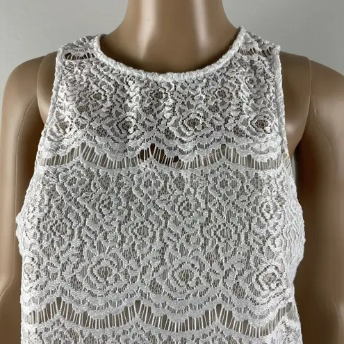 Bleuh Ciel Women’s Sleeveless White Lace Over Tan Lining Dress Size XS Back Zip