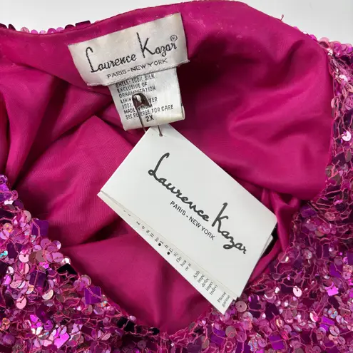 Laurence Kazar NWT VTG 2X Pink Sequin Top Sleeveless Silk V Neck NYE Barbie Glam