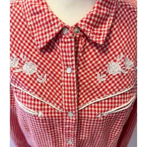 Back in the Saddle Cotton Plaid Flannel Western Rodeo Pearl Button Size L Red Size L