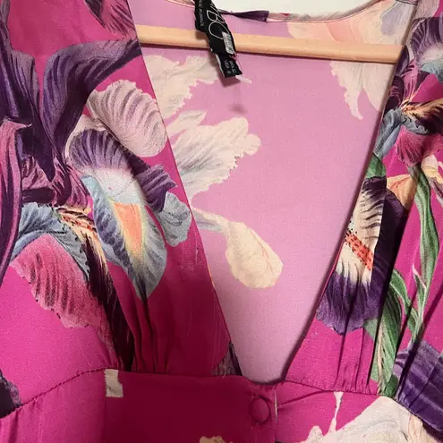 Patbo Grace Floral Puff Sleeve Midi Dress Size 0 Pink