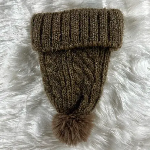 None Fuzzy Brown Knit Pom Pom Beanie