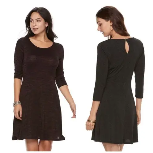 Apt. 9  Fit and Flare Dress Marled Knit Midi Large