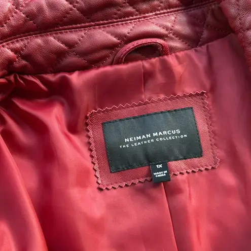 Neiman Marcus genuine Leather Women's Quilted Trench long Coat Size 1X wine red