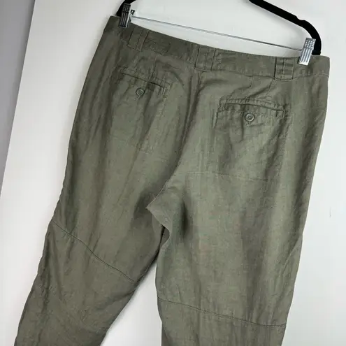 Loft  100% Linen Army Green Cargo Pants Sz 10 Relaxed Straight Tapered Leg