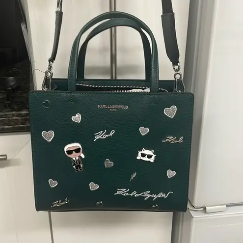Karl Lagerfeld PARIS Maybelle Hunter Green Satchel NWT with airpods case