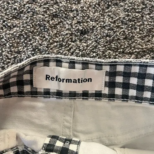 Reformation  gingham Bianca skirt denim black and white button front pockets mini