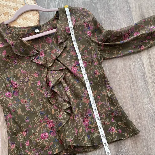 Anna Sui Vintage  100% silk floral print ruffle blouse