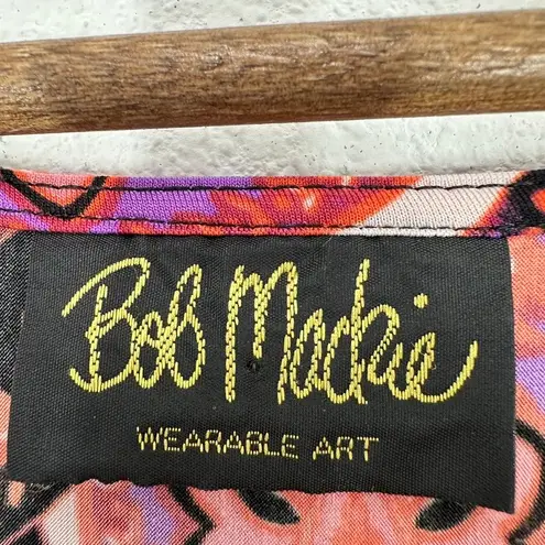 Bob Mackie Wearable Art Maxi Dress Black Purple Orange Paisley Print Cap Sleeve