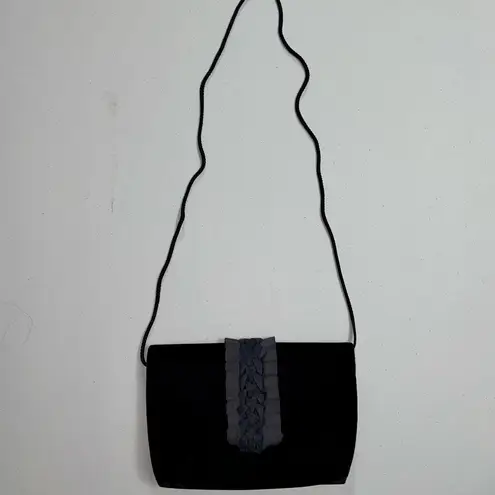 Vintage Carla Marchi Velvet Ruffle Clutch Purse Bag Black