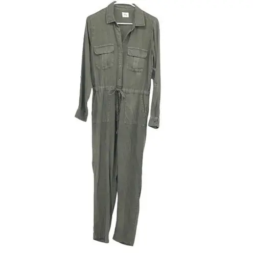 Wash Lab Womens Cinched Waist Chambray Wake Me up Jumpsuit Army Green XS NWT