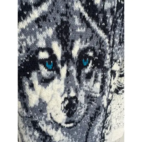 Pulltonic Womens Sweater Sz S Wolf Blue Eyes Cream Trim NEW Cashmere