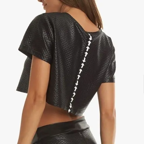 Koral NWT Womens Terrain Black Shiny Netz Boxy Crop Top Activewear Gym sz S