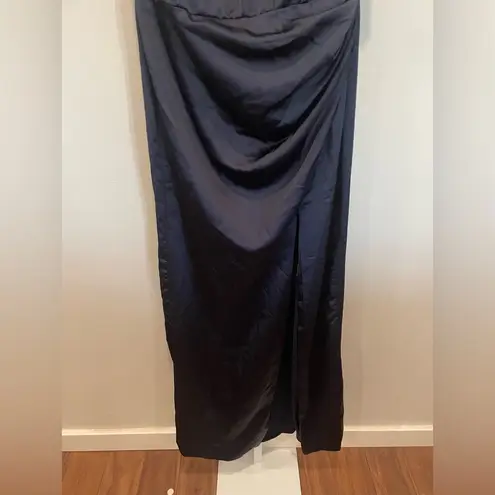 After Six Strapless Topstitched Corset Satin Maxi Dress Size 12 Blue