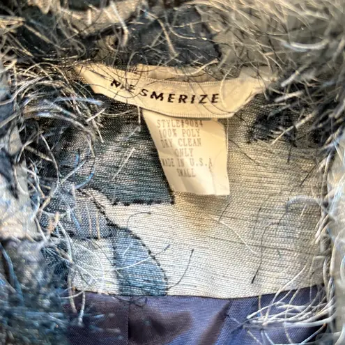 Vintage 90’s Rare Mesmerize Fuzzy Long Eyelash Zip Front Crop Top/Jacket, Sz S Blue