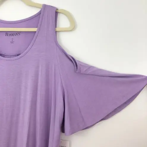 Roaman’s New Cold Shoulder Flutter Sleeve High-Low Hem Tunic Top Purple Size 12W