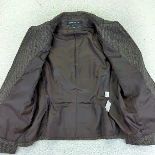 Vtg Braebrook Women's Wool Houndstooth Harrington Jacket 10 Petite Brown Cinch Size 10P