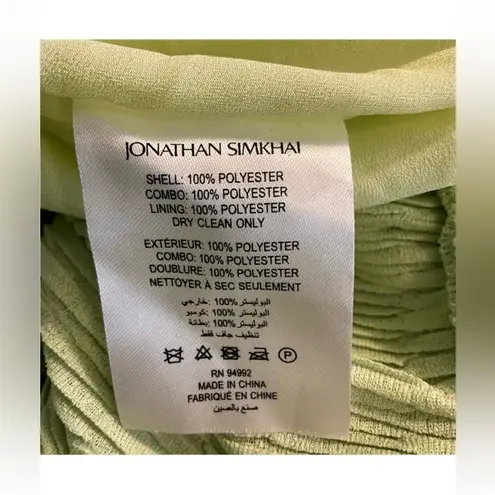 Jonathan Simkhai Cadence Mini Dress Size 2 NWT Green Puff Sleeve Ruffle Hem