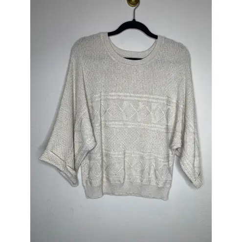 American Eagle Cream Oversized Sweater Size Large Light Weight Textured Roll Sleeve - Image 5