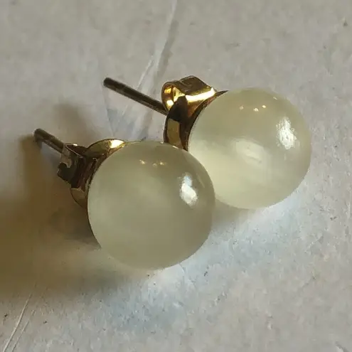 Semi Precious Stone Off White Opaque Gold Tone Dainty Ball Stud Pierced Earrings