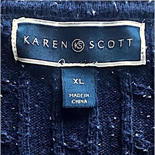 Karen Scott Sweater Womens Navy Blue Cable Knit Classic Cozy Style Size XL