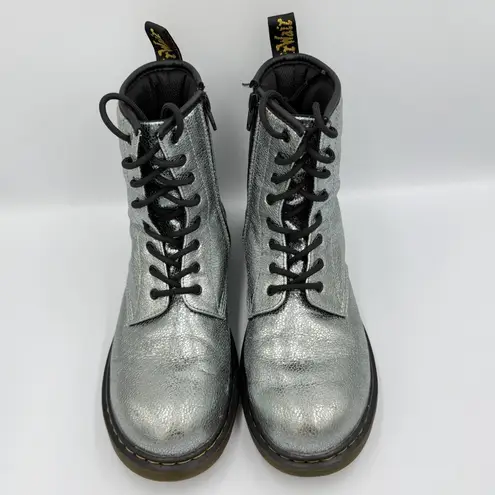 Dr. Martens  1460 Silver Crackle Metallic Combat Boots Y2K Punk Rave Festival Alt