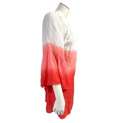 7 Islands XL Dip Dye Red White Rayon Tunic Dress India Boho Festival Summer